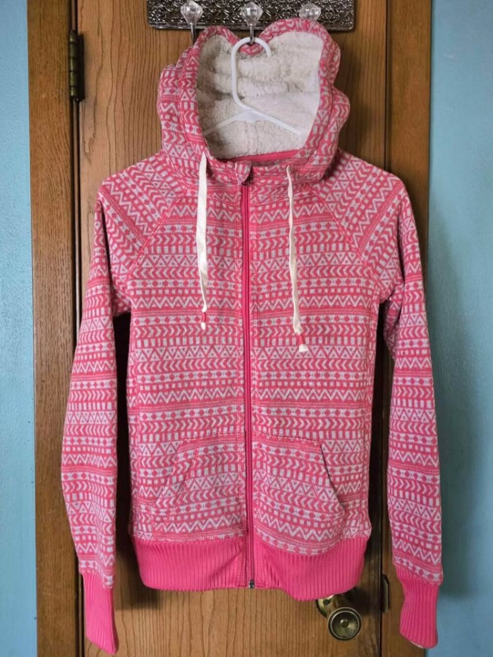 Size Small New Pink & White SO Zip Up Sweater Hoodie with Pockets